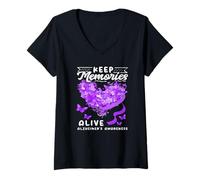 Femme Keep Memories Alzheimer's Awareness Support Squad Ruban T-Shirt avec Col en V