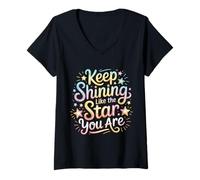 Femme Keep Shining Like The Star You are Optimism Mindset ||- T-Shirt avec Col en V