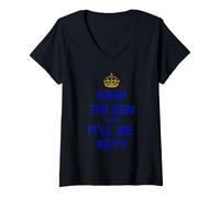 Femme Keep Thi Sen Calm It'll Be Reyt Yorkshire Dialect Bleu Texte T-Shirt avec Col en V