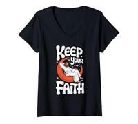 Femme Keep Your Faith Jesus - Citation chrétienne Vintage T-Shirt avec Col en V