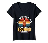 Femme Keep Your Friends Close and Your Bourbon Closer - T-Shirt avec Col en V