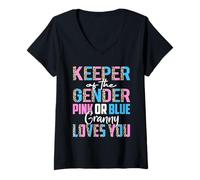Femme Keeper of The Gender Granny Loves You Baby Shower T-Shirt avec Col en V