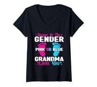 Femme Keeper of the Gender Rose ou Blue Grandma Loves You Révélation T-Shirt avec Col en V