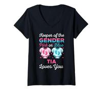 Femme Keeper Of The Gender Tia Loves You Baby Shower Family T-Shirt avec Col en V