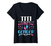 Femme Keeper of The Gender Titi Baby Annonce Fête de Famille T-Shirt avec Col en V
