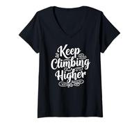 Femme Keeping Climbing Higher Inspirational Motivation Typography T-Shirt avec Col en V