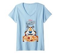Femme Kellogg's Frosties Bol à céréales givré Tony Le Tigre T-Shirt avec Col en V, Bleu Céleste, XL