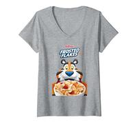 Femme Kellogg's Frosties Bol à céréales givré Tony Le Tigre T-Shirt avec Col en V, Gris Chiné, M