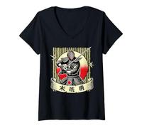 Femme Kendo Guerrier avec Épée Japon T-Shirt avec Col en V