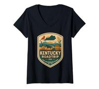 Femme Kentucky Roadtrip Chemise Bluegrass USA Horse Banjo Barrel T-Shirt avec Col en V