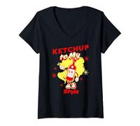 Femme Ketchup à Mon Style Humour Sauce Rétro Gourmets T-Shirt avec Col en V