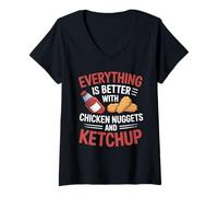 Femme Ketchup Everything Better Poulet Nuggets T-Shirt avec Col en V