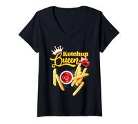 Femme Ketchup Queen Bottle Chips Sauce tomate T-Shirt avec Col en V