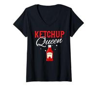 Femme Ketchup Queen Bottle Chips Sauce Tomate T-Shirt avec Col en V