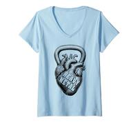 Femme Kettlebell Funny Gym Heavy Metal Heart Fitness T-Shirt avec Col en V