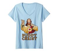 Femme Kevin Smith View Askewniverse Buddy Christ a Obtenu Une médaille d'or à Wow T-Shirt avec Col en V