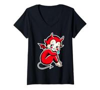 Femme Kewpie Baby Devil pleure Un démon Triste T-Shirt avec Col en V