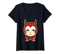 Femme Kewpie Baby Devil Tatouage Mignon T-Shirt avec Col en V