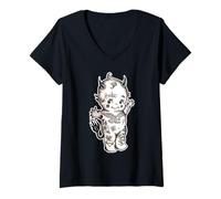 Femme Kewpie Baby Tatoué Démon Diable T-Shirt avec Col en V