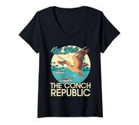 Femme Key West The Conh Republic Oiseau Pélican T-Shirt avec Col en V