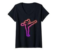 Femme Kick Boxing Muay Thai coloré pour Filles T-Shirt avec Col en V