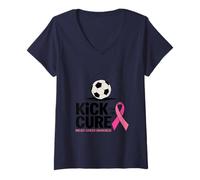 Femme Kick for The Cure Sensibilisation au Cancer du Sein T-Shirt avec Col en V