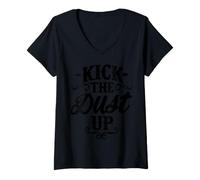 Femme Kick The Dust Up Country Western Noir T-Shirt avec Col en V