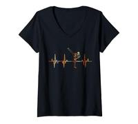 Femme Kickboxer Heartbeat Vintage ECG Cardiogramme Retro T-Shirt avec Col en V
