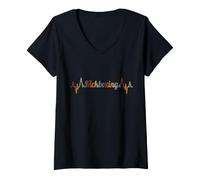 Femme Kickboxing Heartbeat Vintage ECG Cardiogramme Rétro T-Shirt avec Col en V