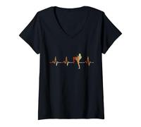 Femme Kickboxing Heartbeat Vintage ECG Cardiogramme Rétro T-Shirt avec Col en V