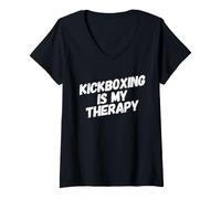 Femme Kickboxing is My Therapy Kickboxer, Karaté, Boxe, Amour T-Shirt avec Col en V
