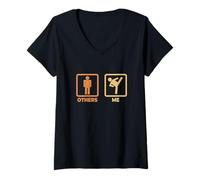Femme Kickboxing Stickfigures Entraîneur de Kickboxing T-Shirt avec Col en V