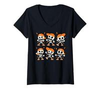 Femme Kid Dancing Squelette Halloween Trick and Treat T-Shirt avec Col en V