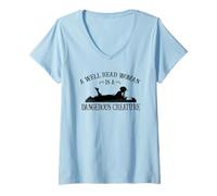 Femme Kids Girls Reading A Well Read Woman is A Dangerous Creature T-Shirt avec Col en V
