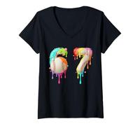 Femme Kids Meme 67 Numéro Six 6 Seven 7 Ice Cream Drips Baseball T-Shirt avec Col en V