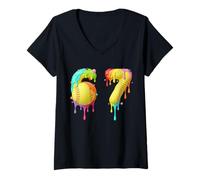 Femme Kids Meme 67 Numéro Six 6 Seven 7 Ice Cream Drips Softball T-Shirt avec Col en V