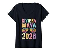Femme Kids Riviera Maya 2026 Vacation Surfer Trip Famille Toutes Filles T-Shirt avec Col en V