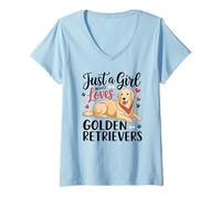 Femme Kids Women Just A Girl Who Loves Golden Retrievers White T-Shirt avec Col en V