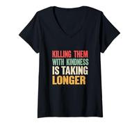 Femme Killing Them with Kindness Sarcasme Vintage Vieilli T-Shirt avec Col en V