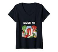 Femme Kimchi Kit de Nourriture coréenne Chou Ail Gingembre T-Shirt avec Col en V