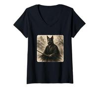 Femme Kimono Kimono Zen Sumi-E Guerrier Samouraï Chien Vintage T-Shirt avec Col en V