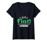 Femme Kin Finn Mischief and Mayhem Since The Middle Age T-Shirt avec Col en V