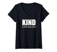 Femme Kind is The New Cool Positive Citation Kindness T-Shirt avec Col en V