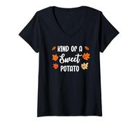 Femme Kind of Sweet Potato Rude Potato Couples Funny Thanksgiving T-Shirt avec Col en V