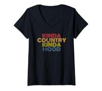 Femme Kinda Country Kinda Hood Rap Southern Retro Vintage T-Shirt avec Col en V