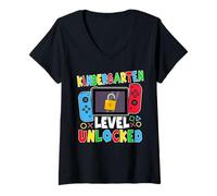 Femme Kindergarten Level Unlocked Gamer Back to School Boy T-Shirt avec Col en V