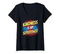 Femme Kindness is My Superpower Anti Bullying Be Kind Comic Kids T-Shirt avec Col en V