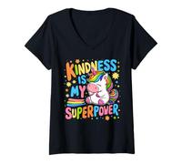 Femme Kindness is My Superpower Be Kind Licorne Anti-Intimidation pour Enfants T-Shirt avec Col en V