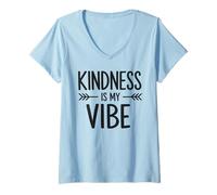 Femme Kindness is My Vibe Minimal Typographie T-Shirt avec Col en V