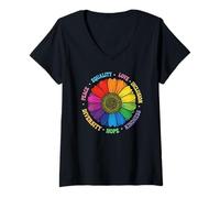 Femme Kindness Peace Equality Love Inclusion Hope Diversity Retro T-Shirt avec Col en V